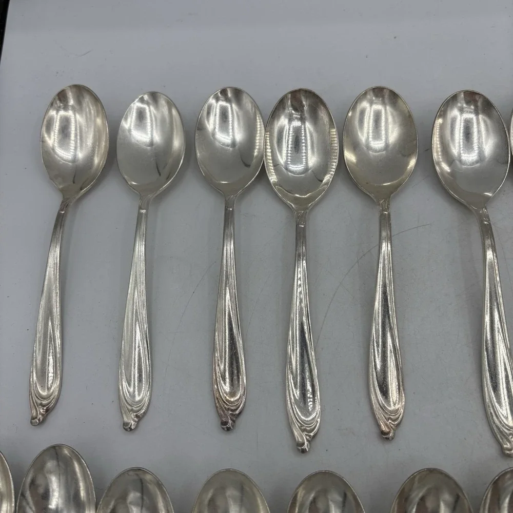 International‎ Deep Silver Inlaid Spoons 2 Size Happy Anniversary Lot of 29